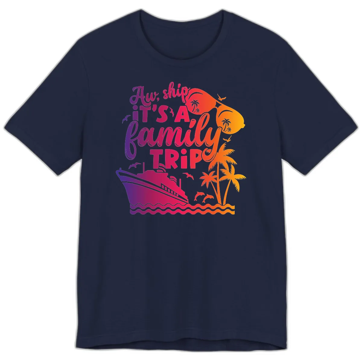 Aw Ship It's A Family Trip Design Premium T-Shirt in Navy