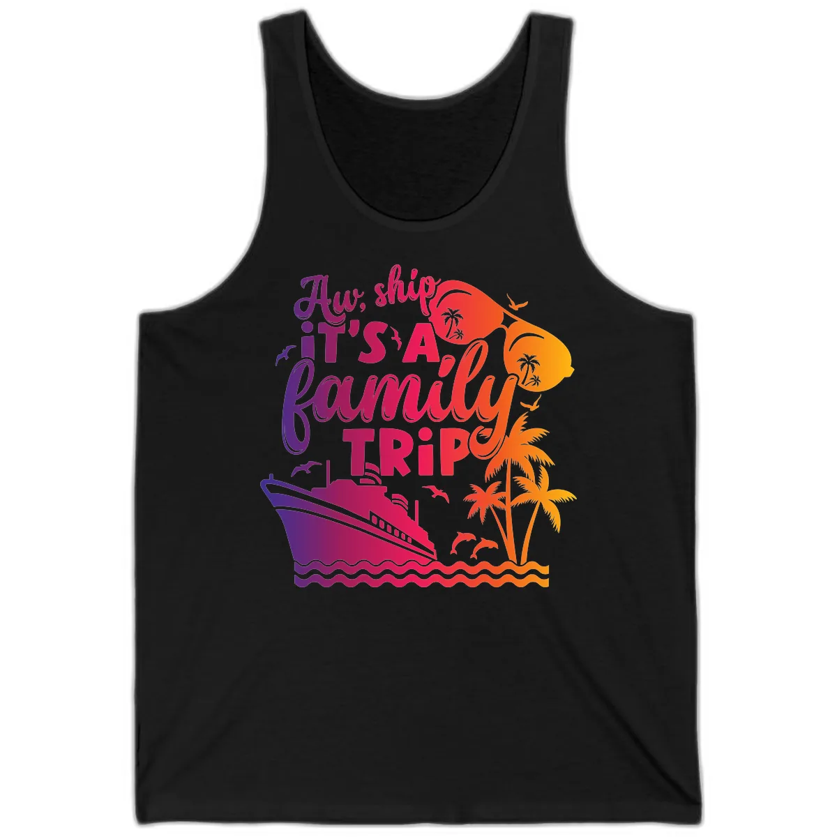 Aw Ship It's A Family Trip Design Tank in Black
