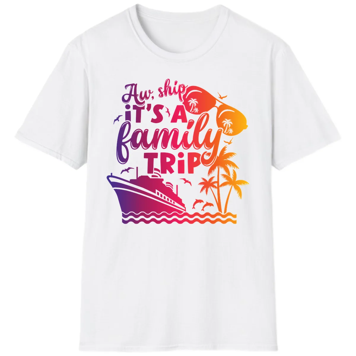 Aw Ship It's A Family Trip Design T-Shirt in White