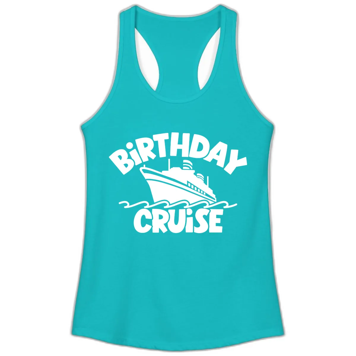 Birthday Cruise Fun Design Ladies Tank in Tahiti Blue