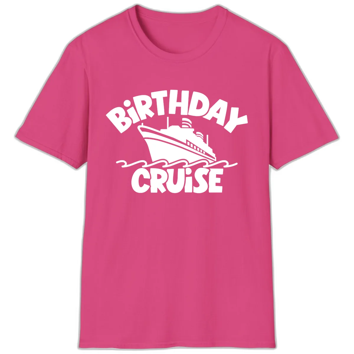 Birthday Cruise Fun Design T-Shirt in Heliconia