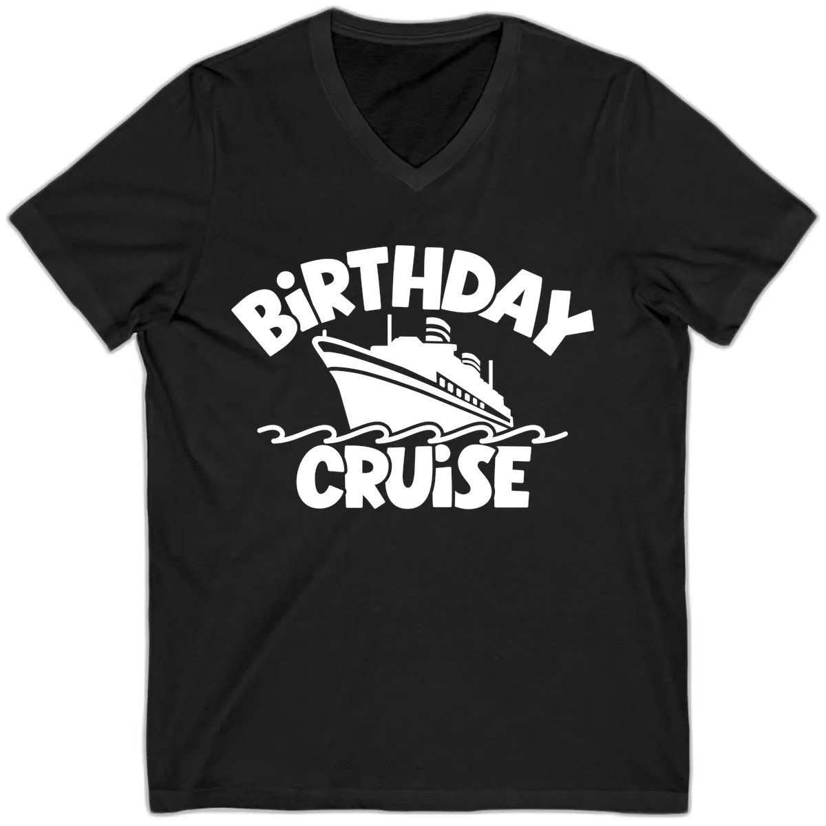 Birthday Cruise Fun Design V-Neck in Black