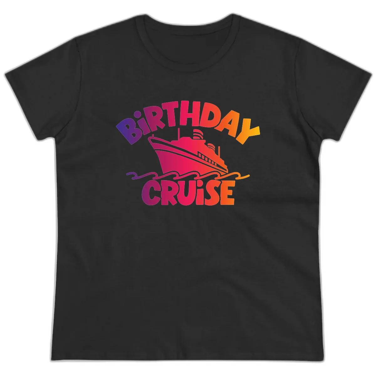 Birthday Cruise Fun Ladies Tee in Black