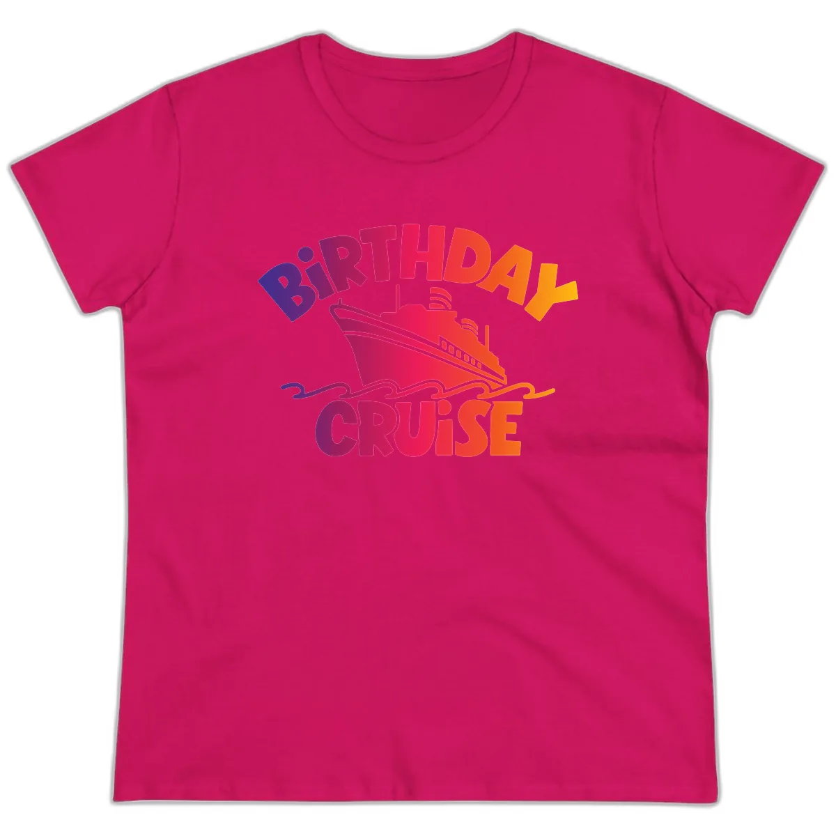 Birthday Cruise Fun Ladies Tee in Heliconia
