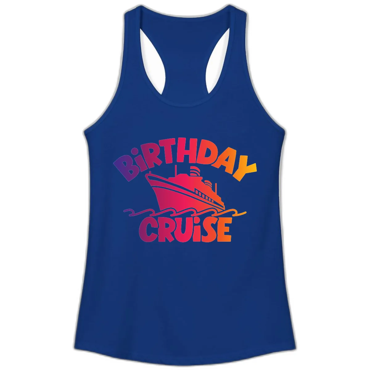 Birthday Cruise Fun Ladies Tank in Solid Royal