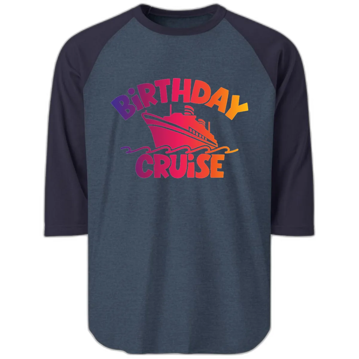 Birthday Cruise Fun Raglan 3/4 in Heather Denim Navy