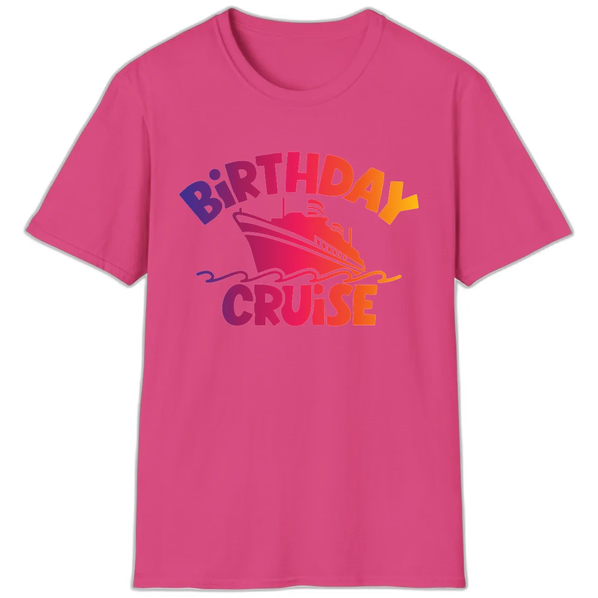 Birthday Cruise Fun T-Shirt in Heliconia