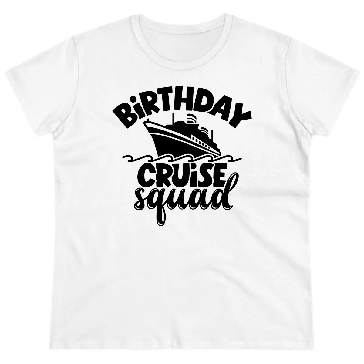 Birthday Cruise Squad Ship Design Ladies Tee in White