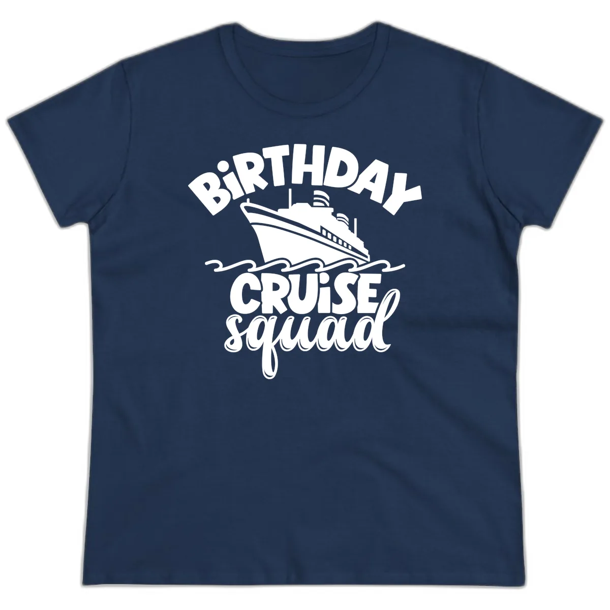 Birthday Cruise Squad Ship Design Ladies Tee in Navy