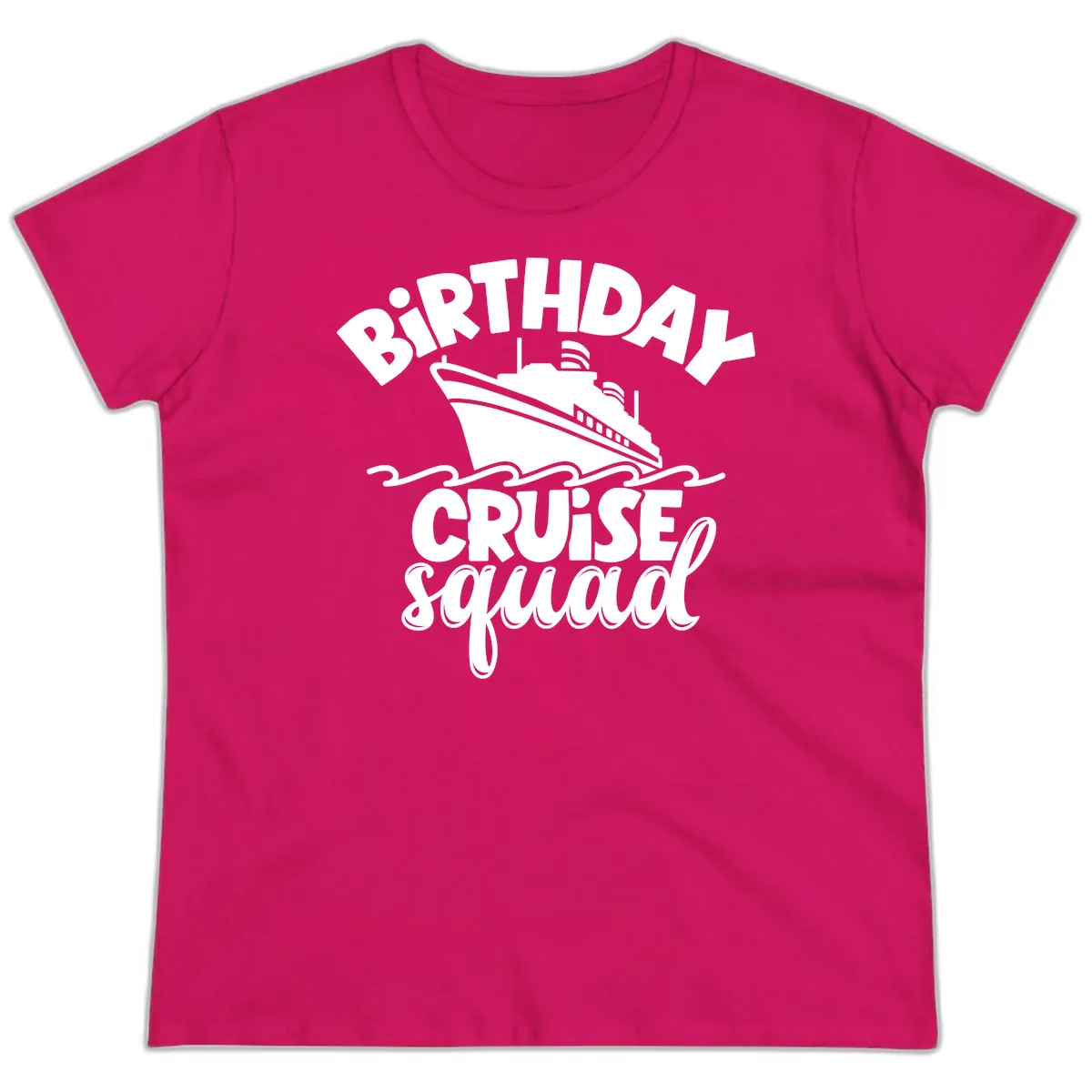 Birthday Cruise Squad Ship Design Ladies Tee in Heliconia