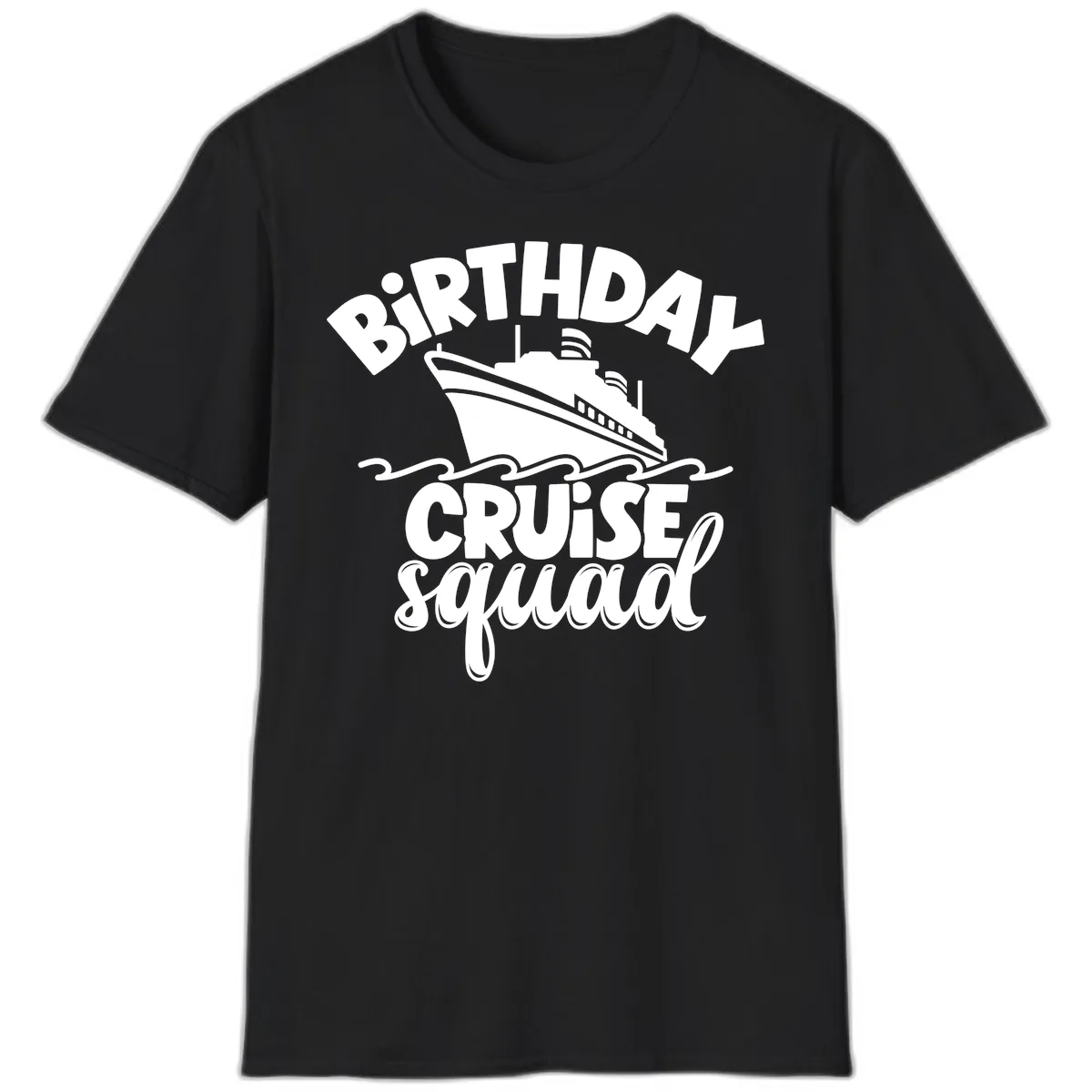 Birthday Cruise Squad Ship Design T-Shirt in Black