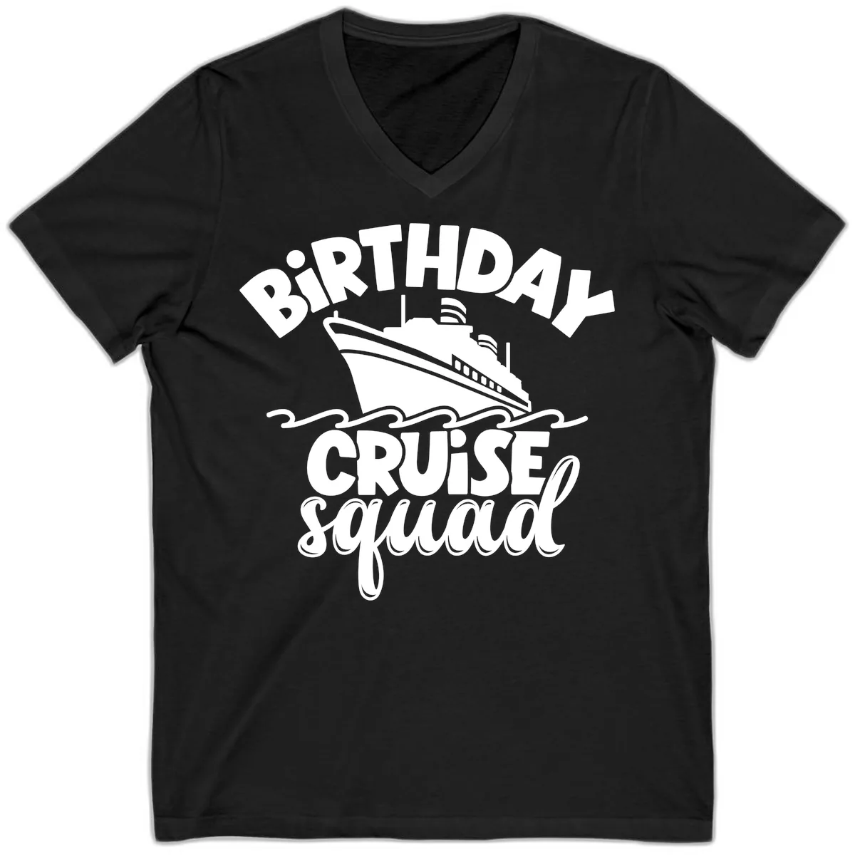 Birthday Cruise Squad Ship Design V-Neck in Black