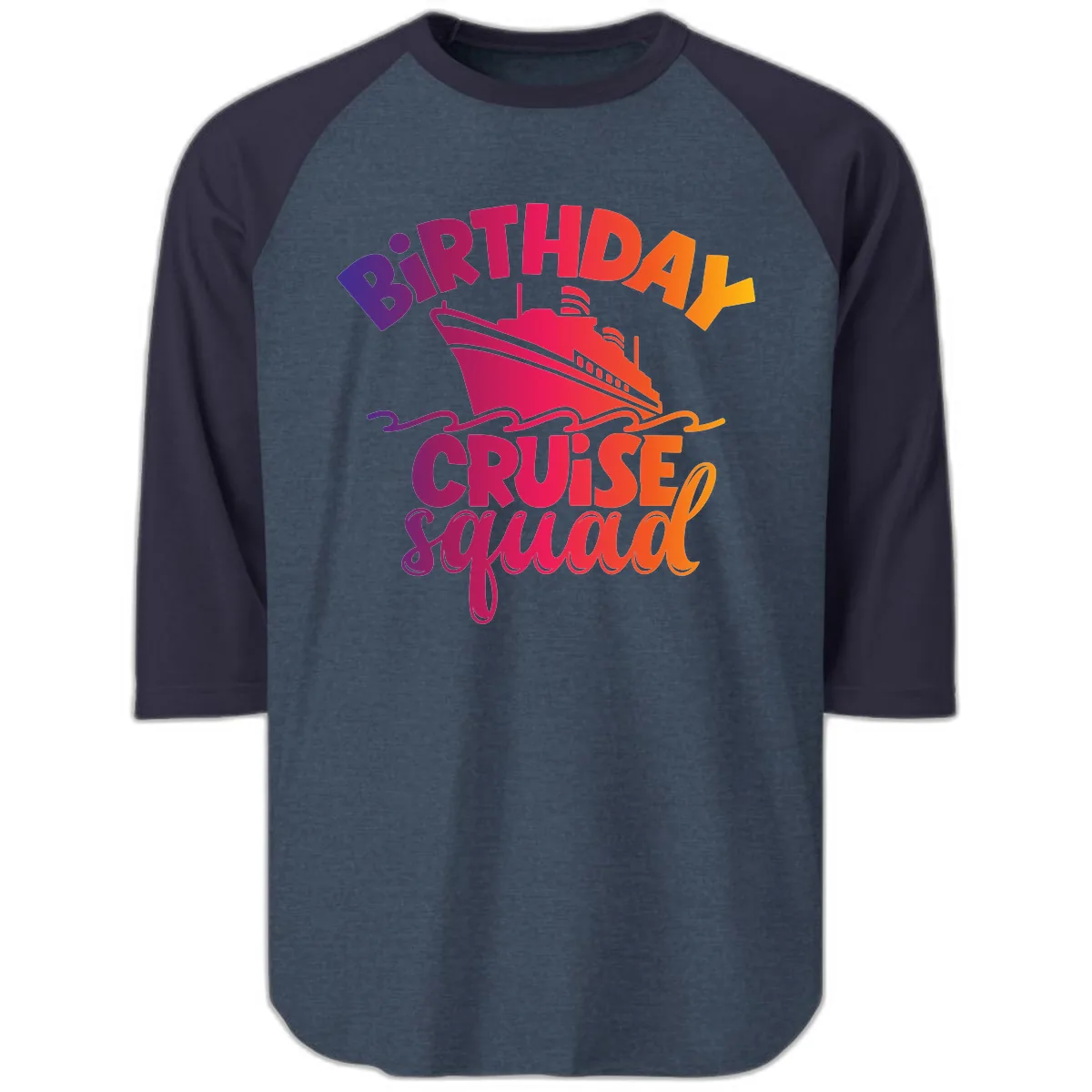 Birthday Cruise Squad T-Shirt Design Raglan 3/4 in Heather Denim Navy