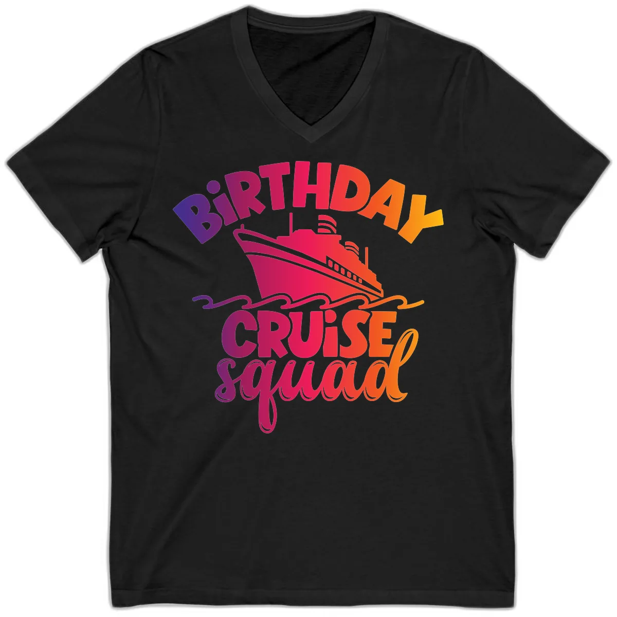 Birthday Cruise Squad T-Shirt Design V-Neck in Black