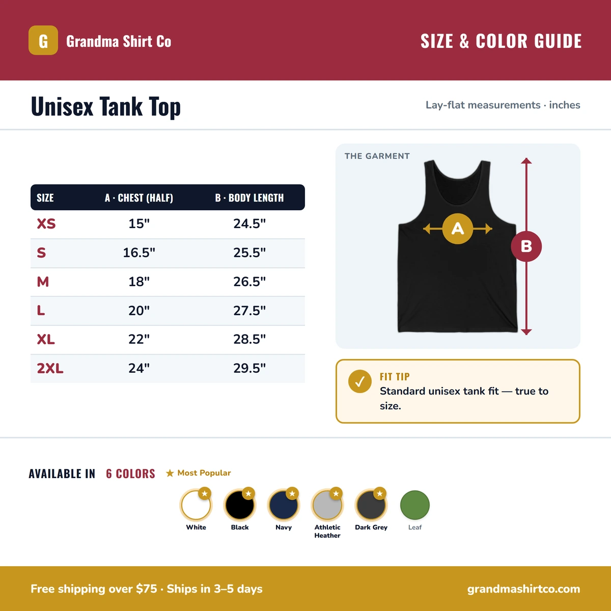 Tank size & color guide