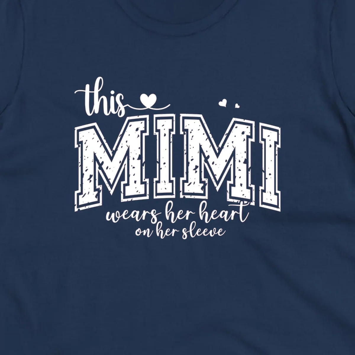 This Mimi Wears Her Heart On Her Sleeve text design with heart icons.