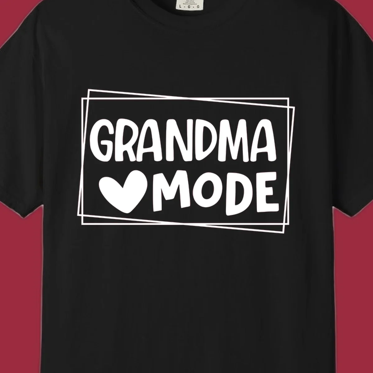 Grandma Mode text with heart icon, white on black and black on white.