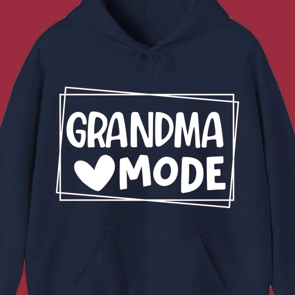 Grandma Mode text with heart icon, white on black and black on white.