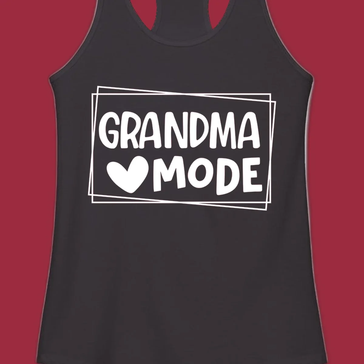 Grandma Mode text with heart icon, white on black and black on white.