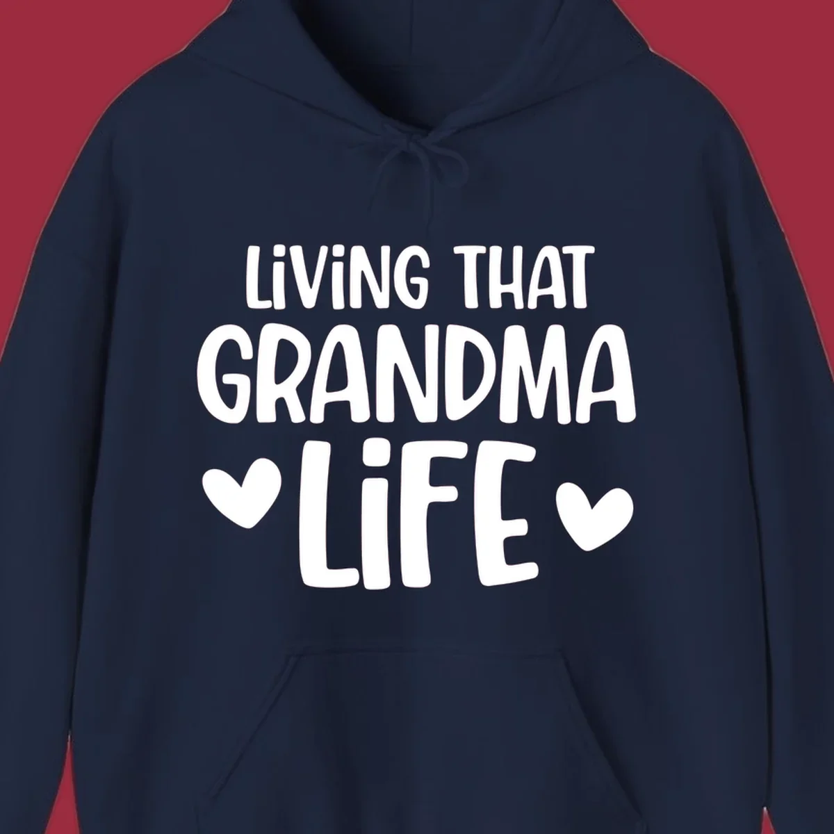 Living that grandma life text with hearts graphic.