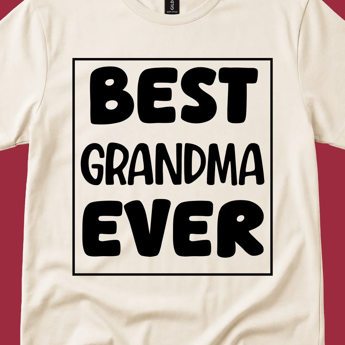 Best grandma ever typography design in white text on black background.