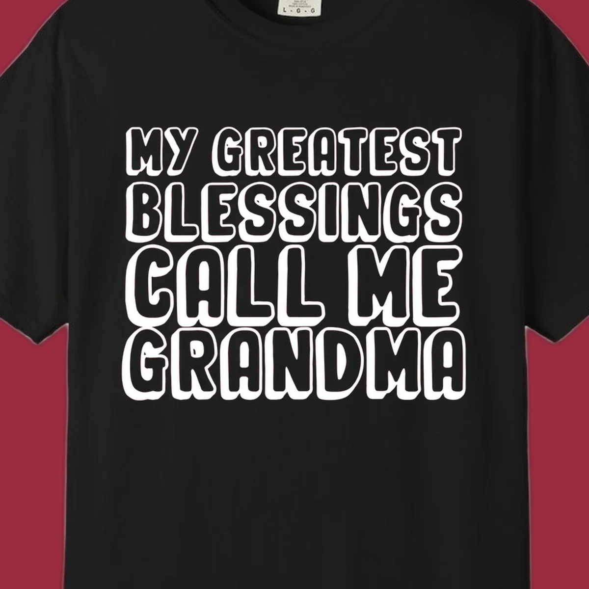Grandma blessings call text design with bold white lettering.