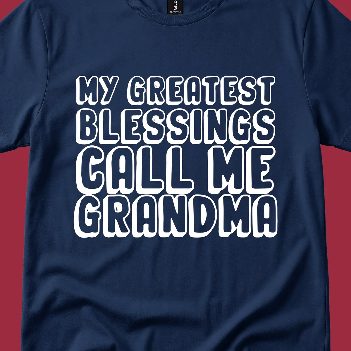 Grandma blessings call text design with bold white lettering.