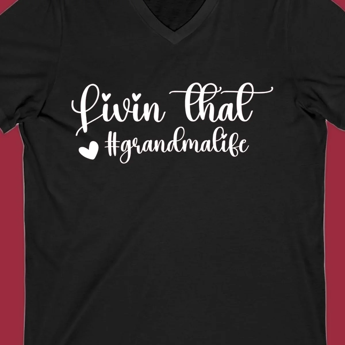 Livin that grandma life script with hearts, white on black and black on white.
