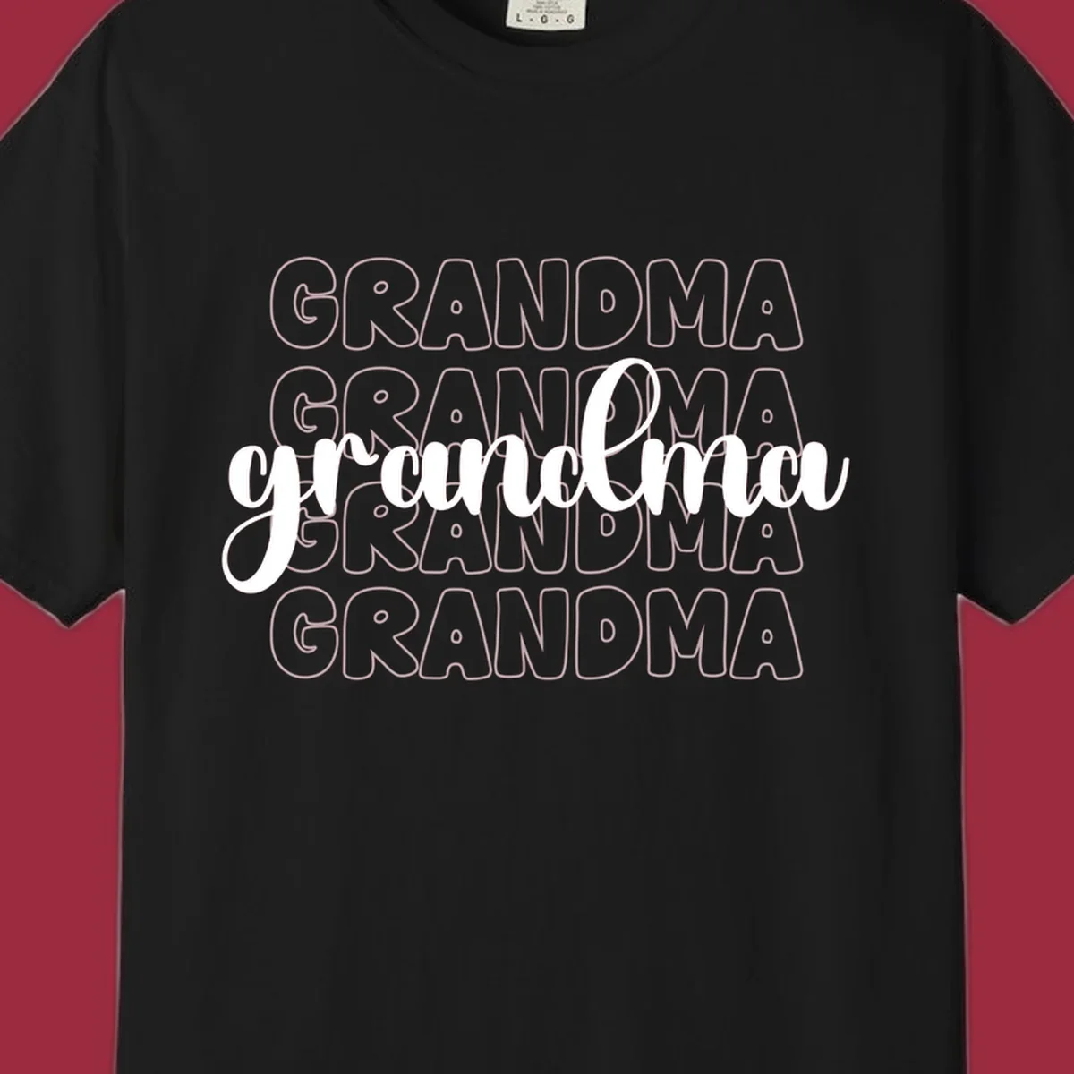 Grandma love repeating text design with outlined and script fonts.