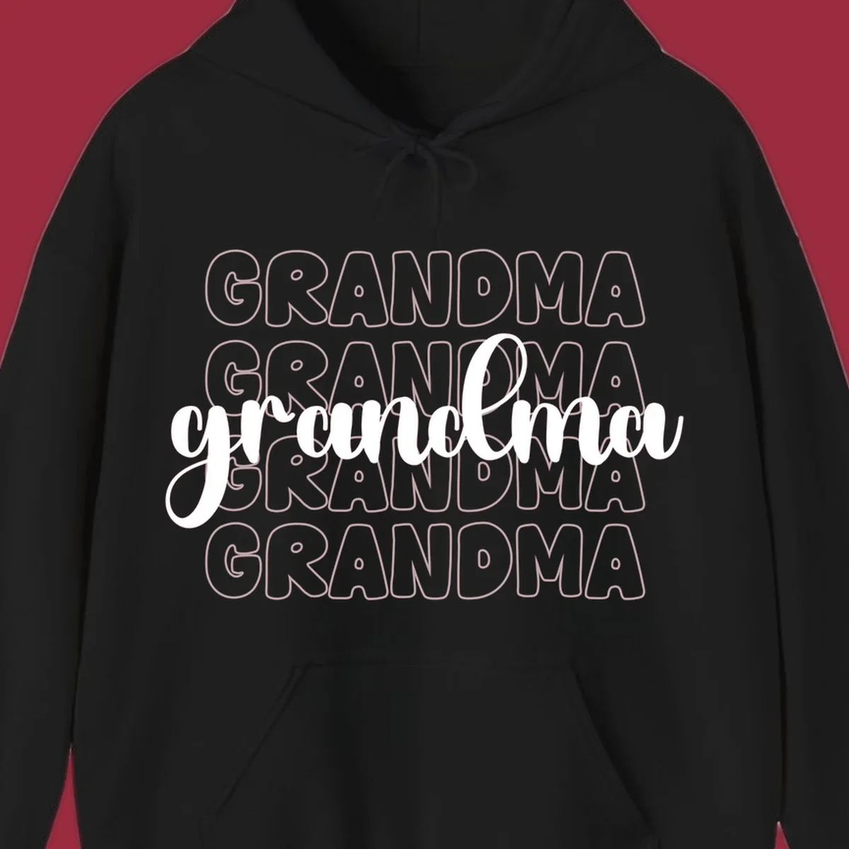 Grandma love repeating text design with outlined and script fonts.