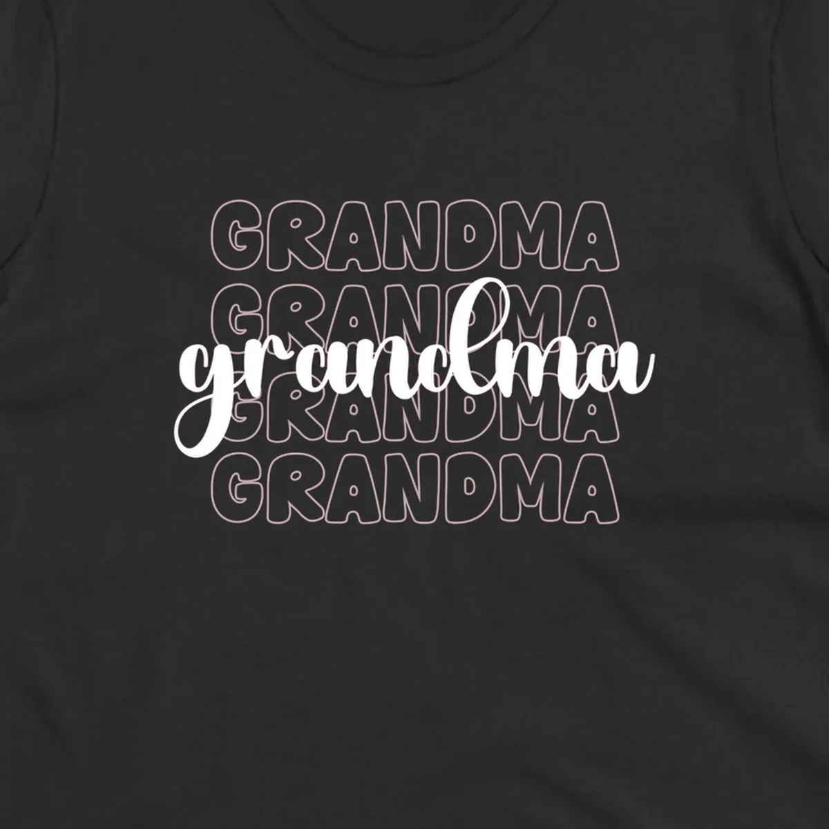 Grandma love repeating text design with outlined and script fonts.