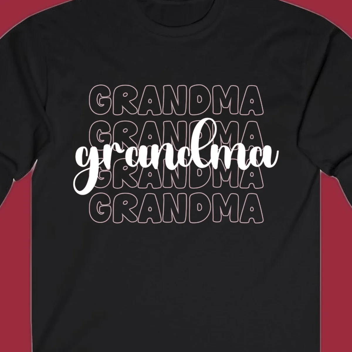 Grandma love repeating text design with outlined and script fonts.