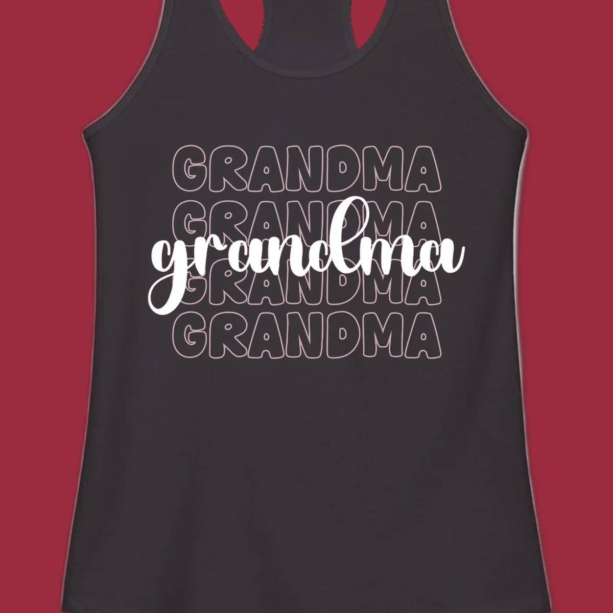 Grandma love repeating text design with outlined and script fonts.