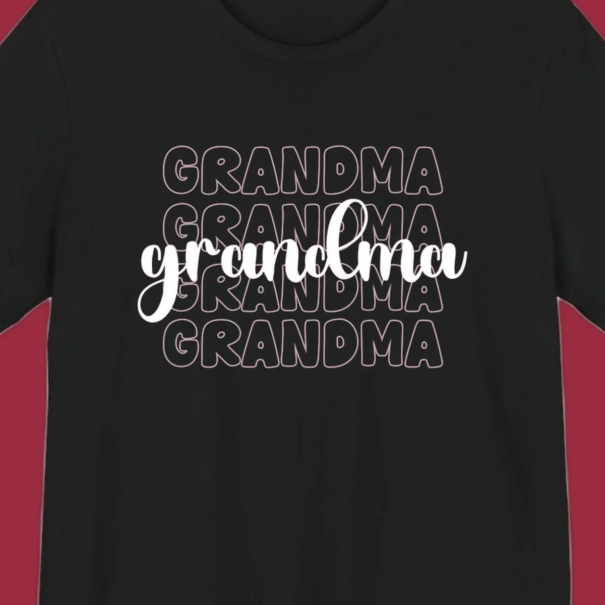 Grandma love repeating text design with outlined and script fonts.