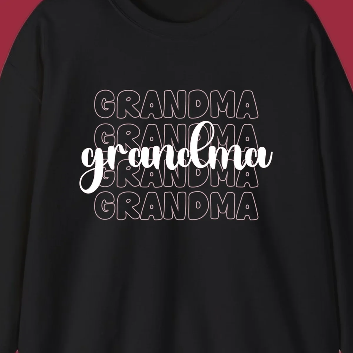 Grandma love repeating text design with outlined and script fonts.
