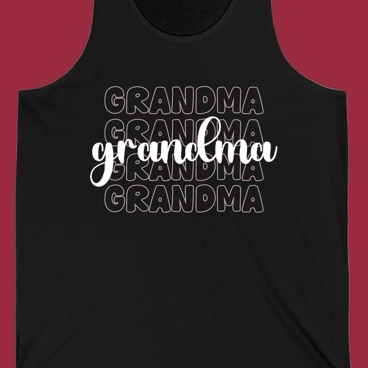 Grandma love repeating text design with outlined and script fonts.