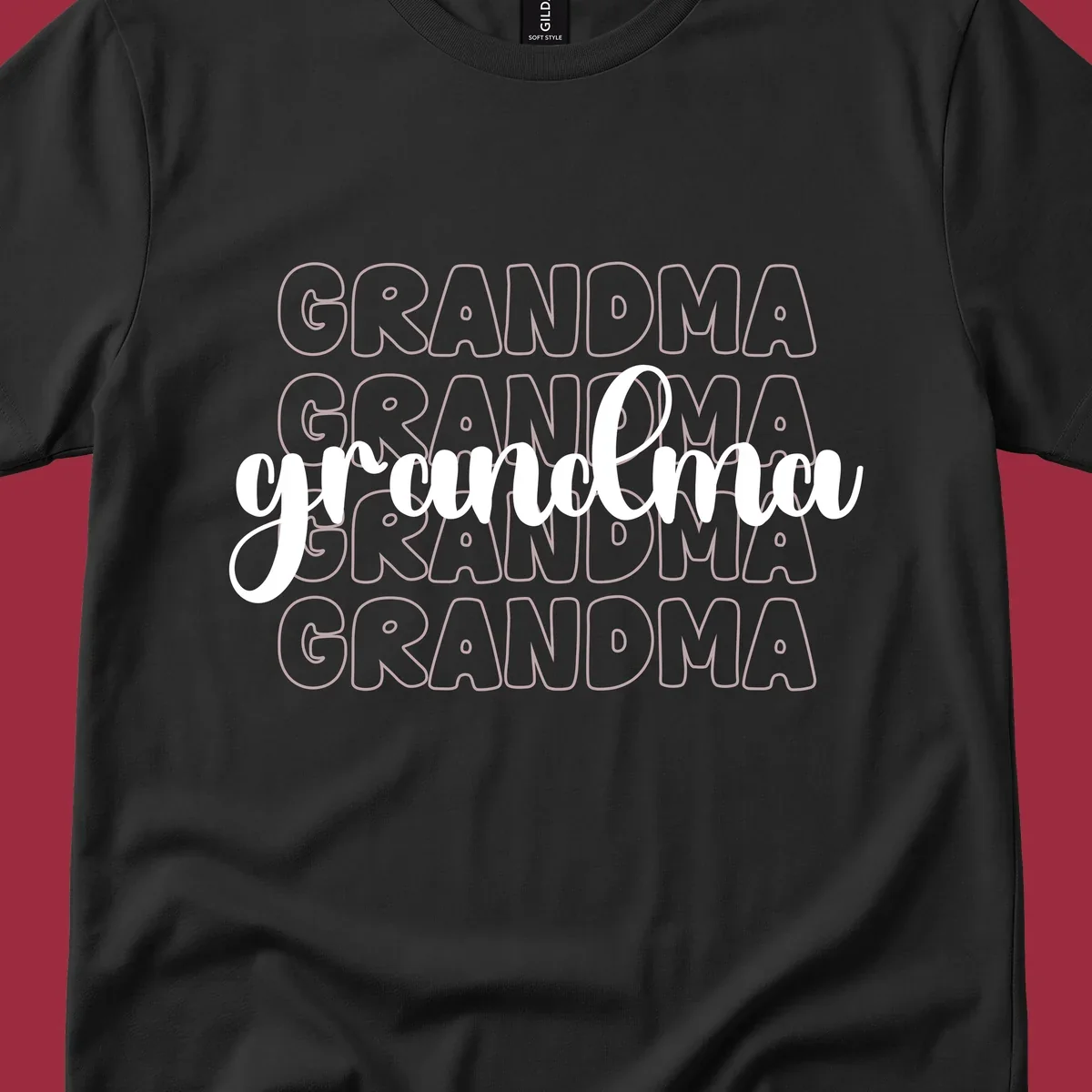 Grandma love repeating text design with outlined and script fonts.