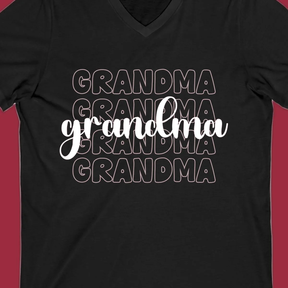 Grandma love repeating text design with outlined and script fonts.