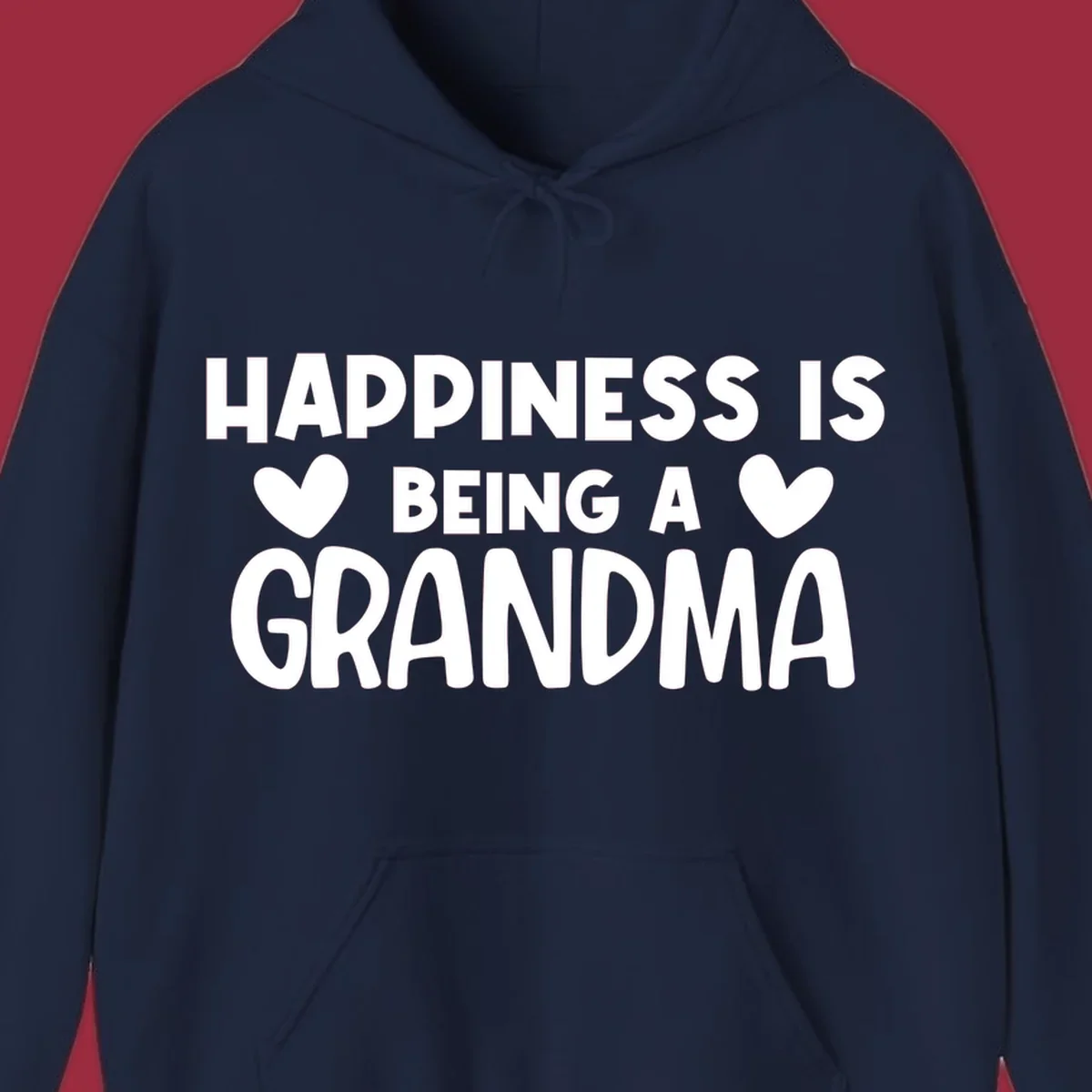 Happiness is being a grandma quote with heart graphics.