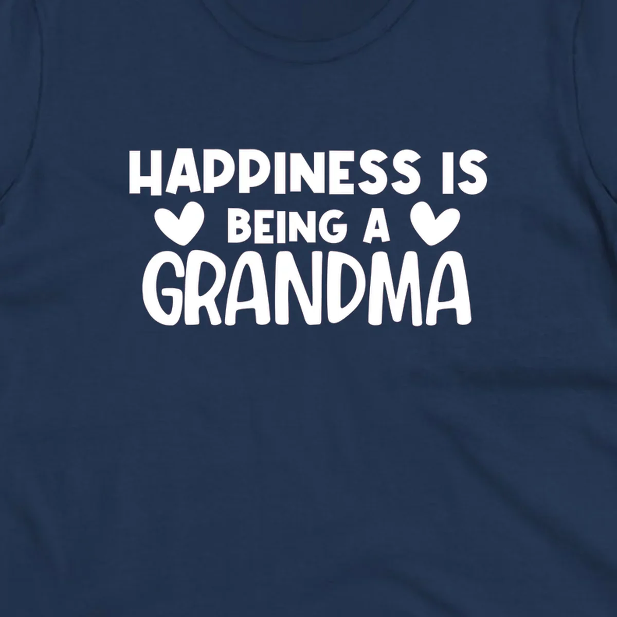 Happiness is being a grandma quote with heart graphics.