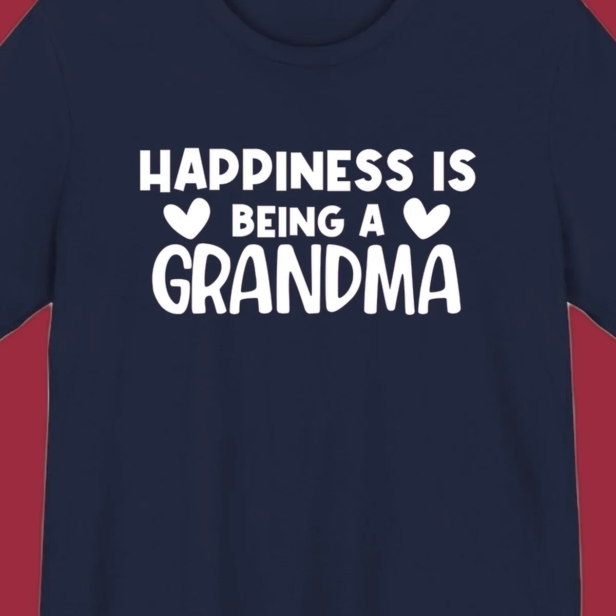 Happiness is being a grandma quote with heart graphics.