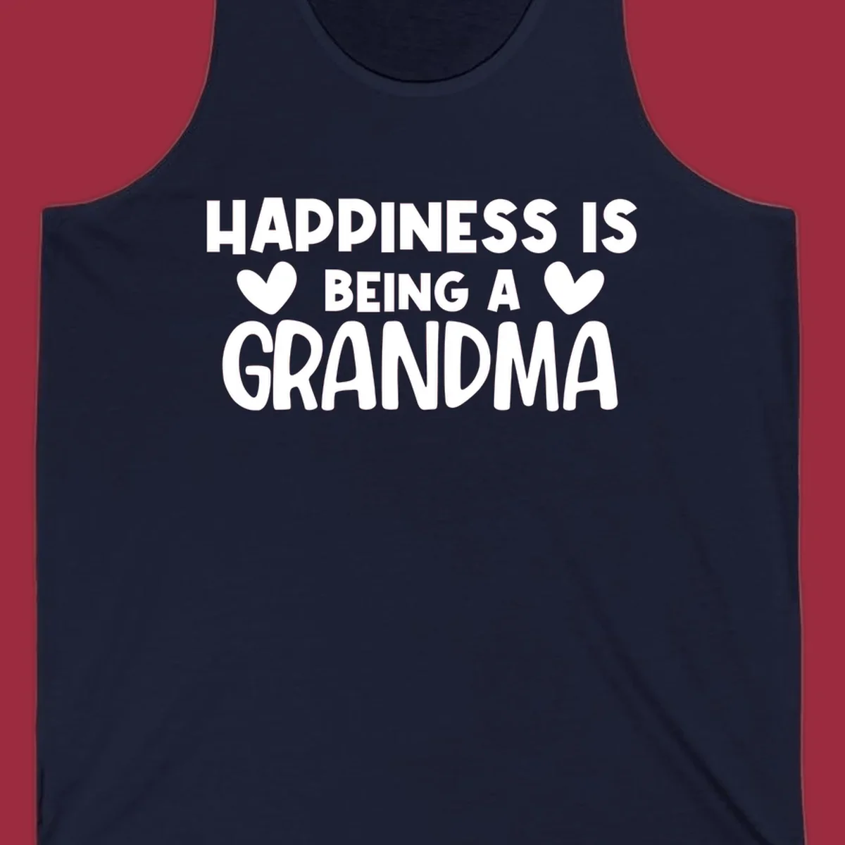 Happiness is being a grandma quote with heart graphics.