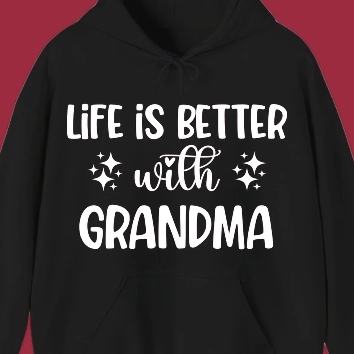 Life is better with grandma love quote typography design with sparkle accents.