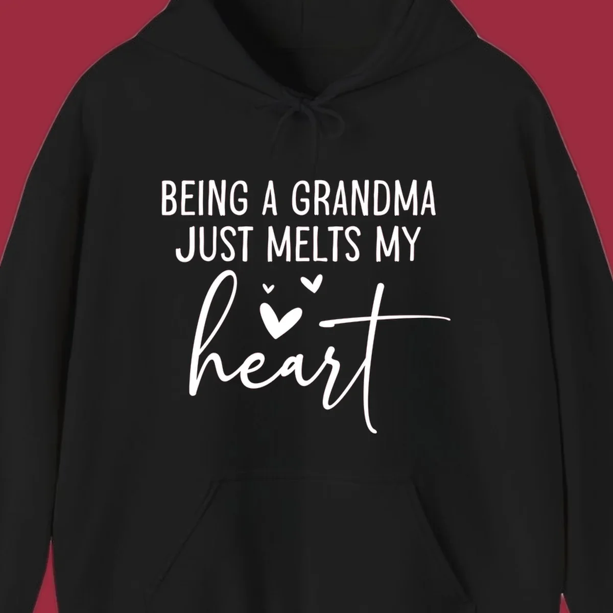 Grandma heart melt design with text 'BEING A GRANDMA JUST MELTS MY heart' and small heart graphics.