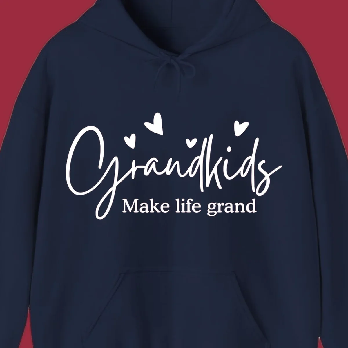 Grandkids Make Life Grand text design with hearts.