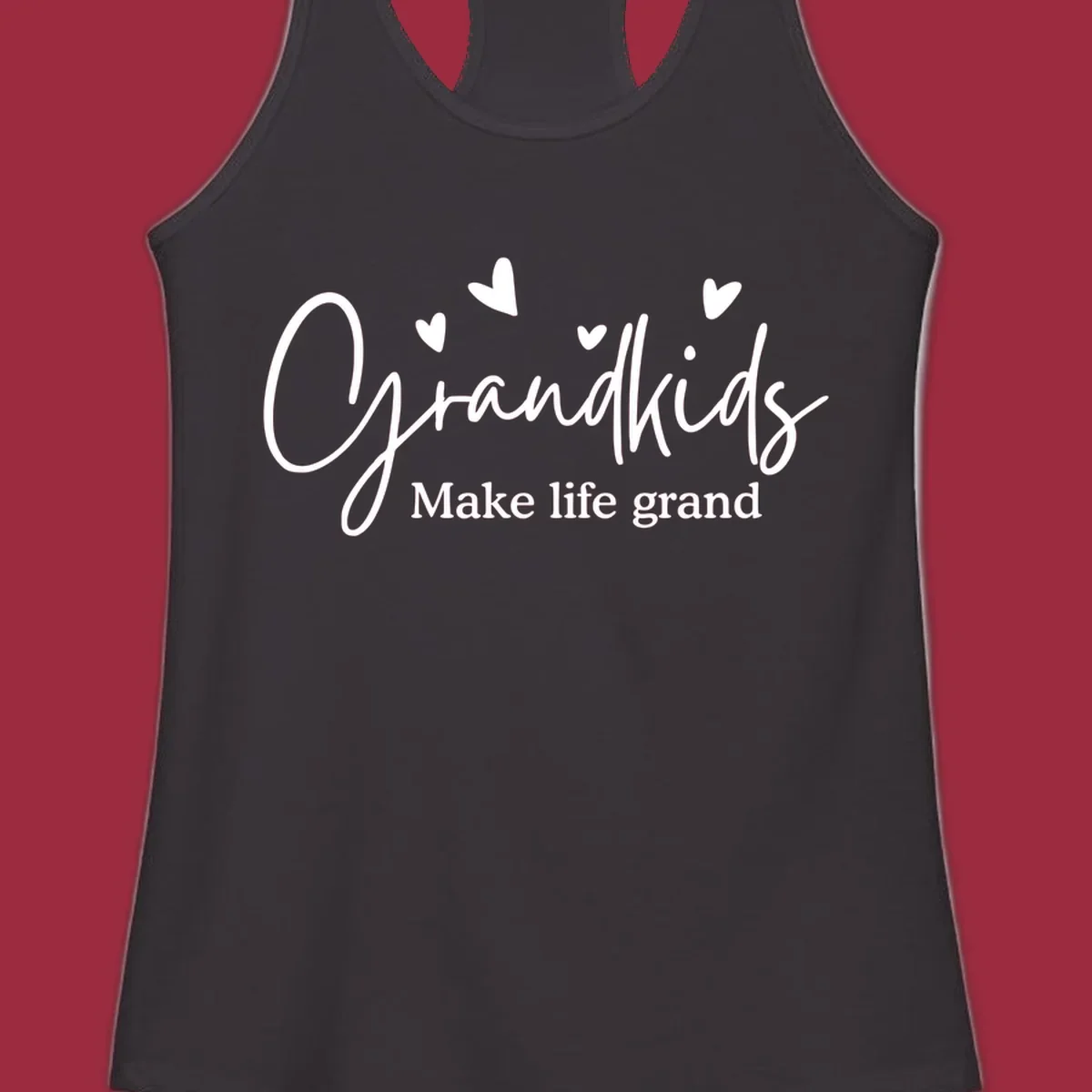 Grandkids Make Life Grand text design with hearts.