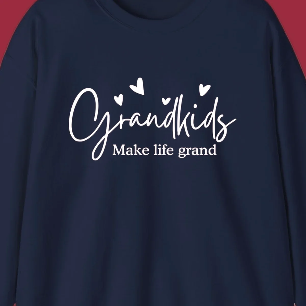 Grandkids Make Life Grand text design with hearts.