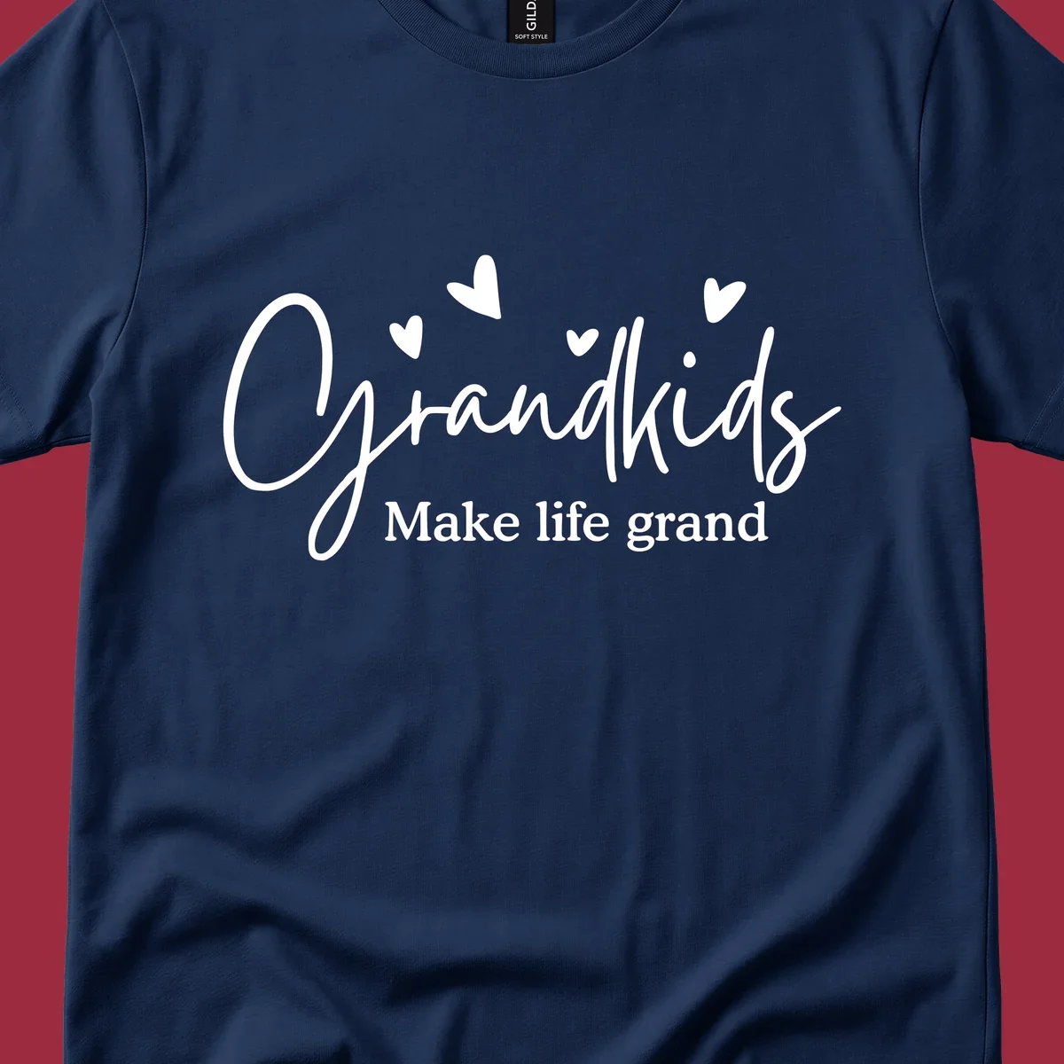 Grandkids Make Life Grand text design with hearts.