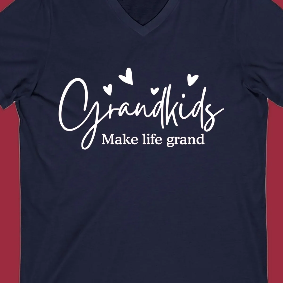 Grandkids Make Life Grand text design with hearts.