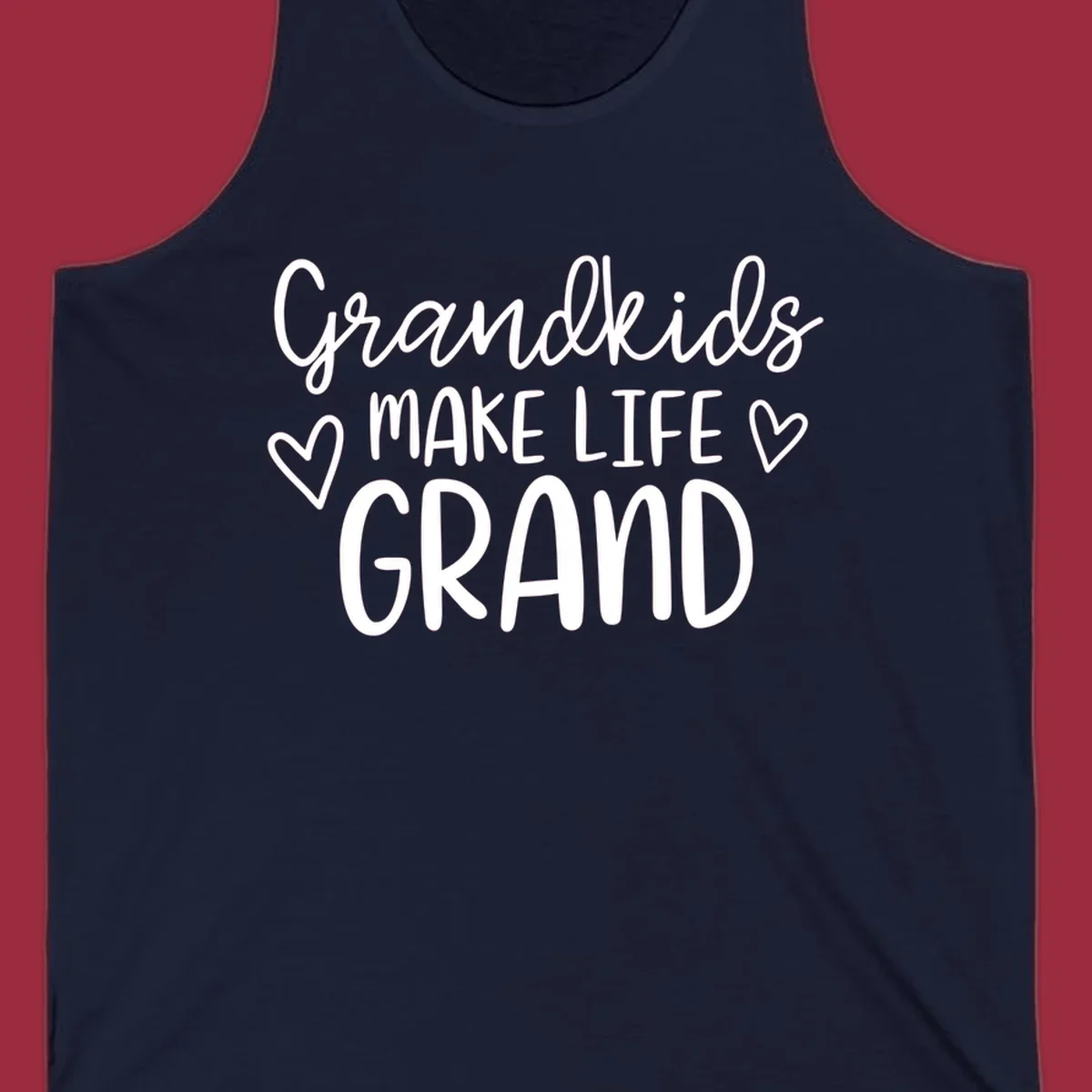 Grandkids Make Life Grand text with hearts, white on black and white.